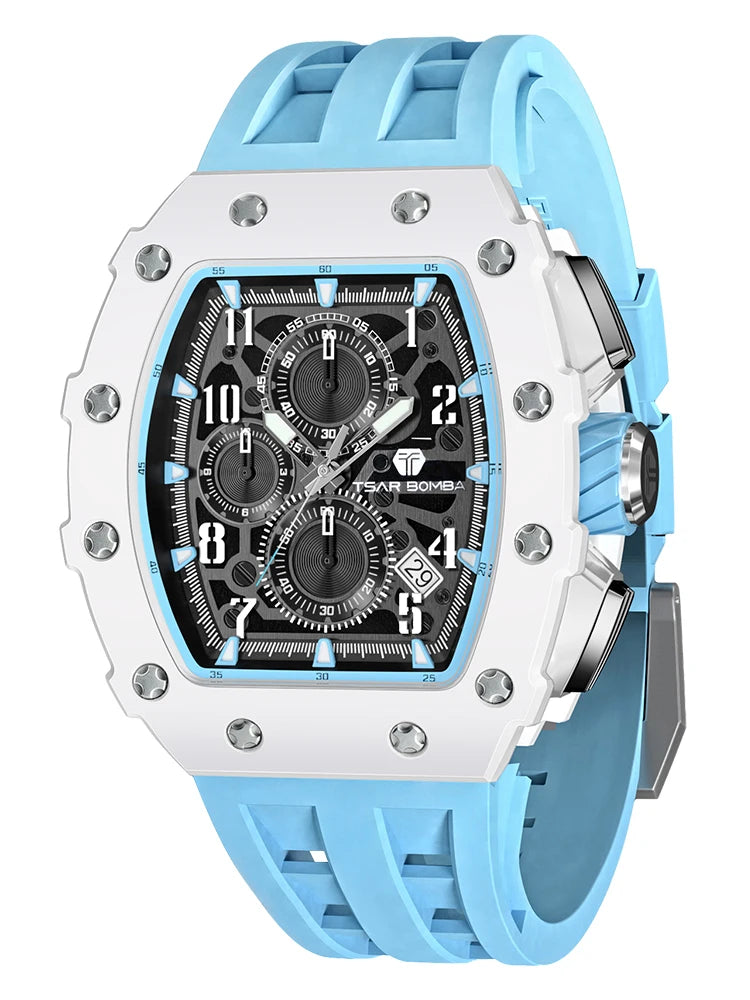Montre Quartz Homme TSAR BOMBA TB-8204 Tonneau Saphir Chronographe – CLEVI Paris