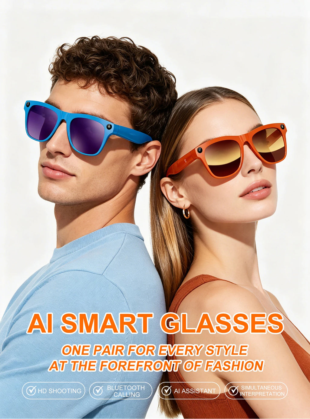 Lunettes Connectées Lenovo Smart AI – Caméra 8MP Bluetooth Traduction IA Assistant Vocal Appels Photo Vidéo Unisexe – CLEVI Paris