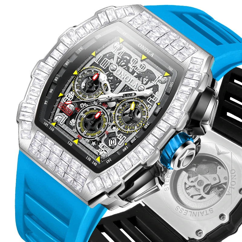Montre Automatique ONOLA Sport Homme | Squelette Silicone Militaire