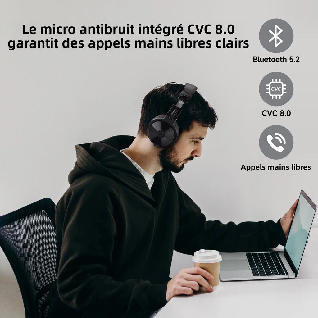 Casque Oneodio Pro-C Bluetooth 5.2 Hi-Res Audio 110h Micro CVC 8.0 – CLEVI Paris