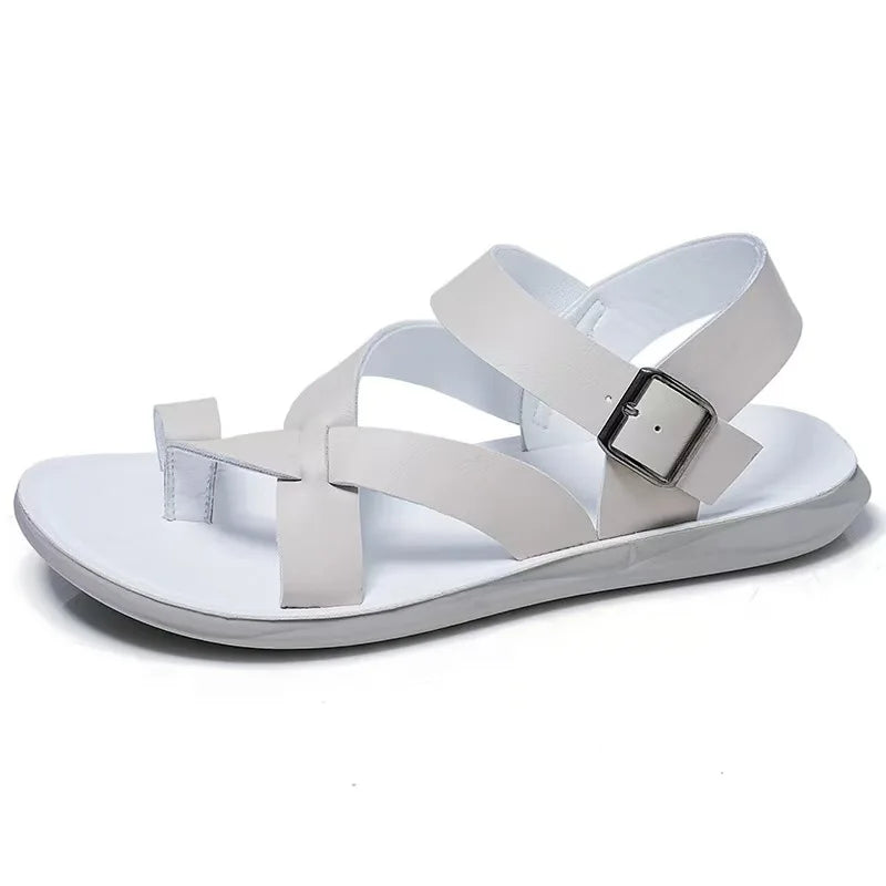 Sandales Gladiateur Homme – Cuir Fendu, Velcro, Semelle Cuir Pleine Fleur, Style Romain | Noir, Marron ou Blanc