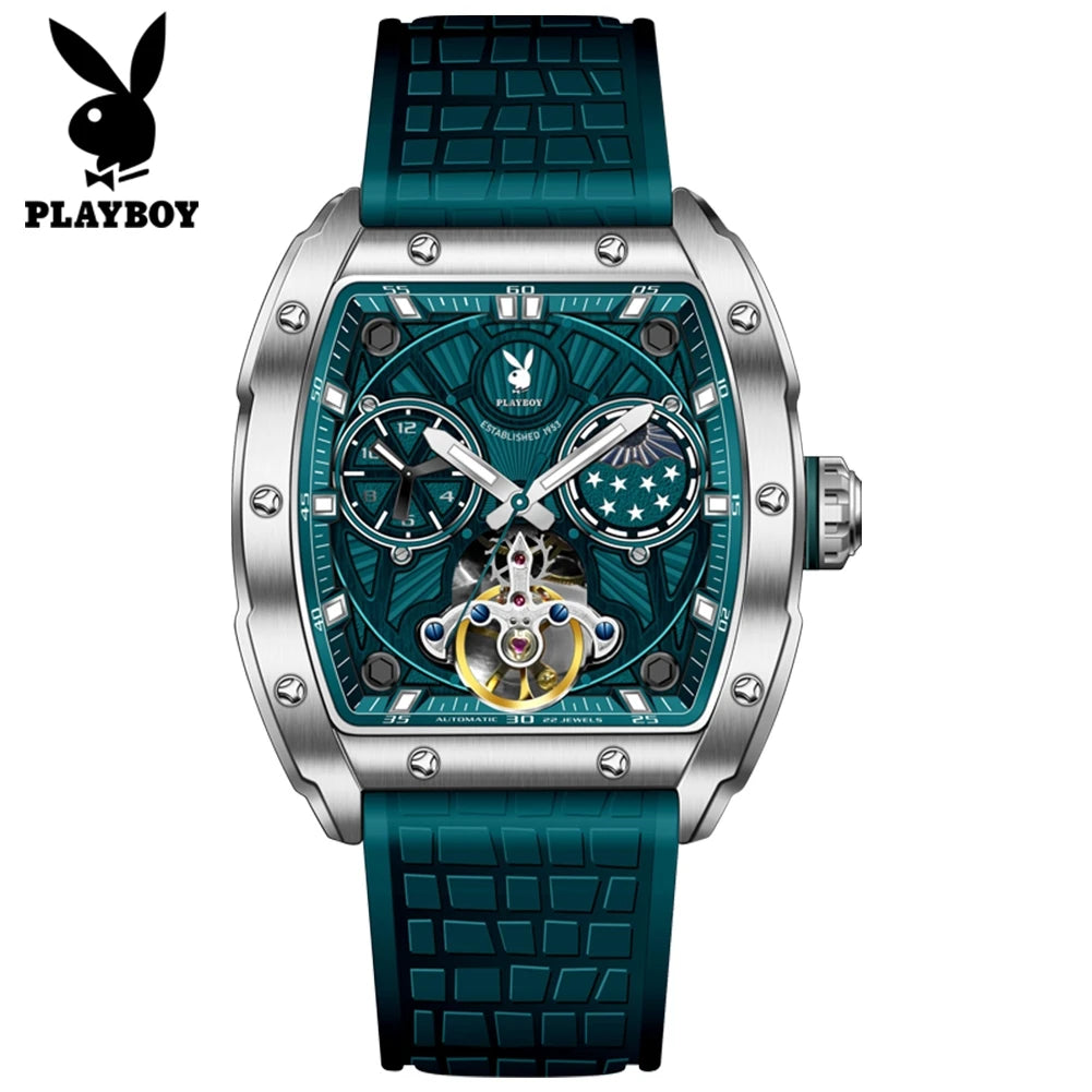 PLAYBOY Montre Automatique Homme Tonneau Flywheel Phase de Lune Lumineux – CLEVI Paris