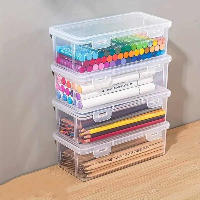 Lot 4 Boîtes Rangement Transparentes PP avec Couvercles | Bureau, Crayons, Marqueurs & Créatif – CLEVI Paris