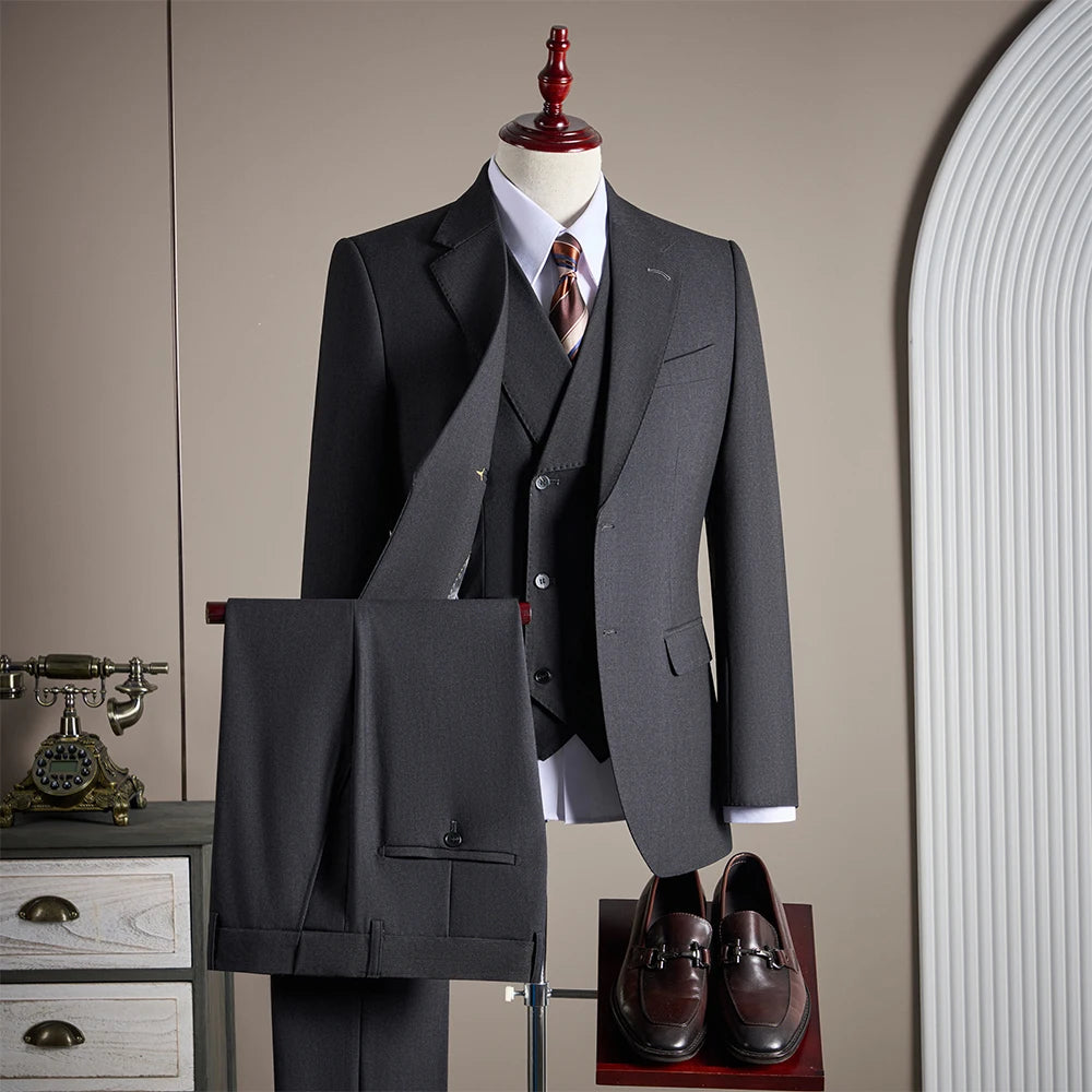 Costume 3 Pièces Homme Laine Coupe Slim Banquet Mariage – CLEVI Paris
