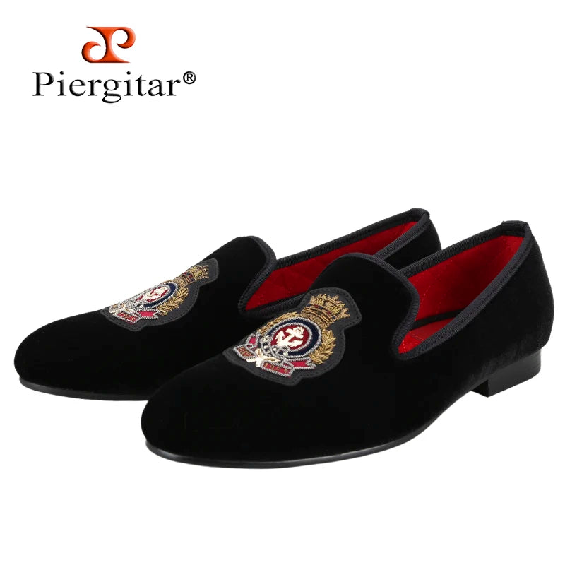 Mocassins Homme Velours Noir – Broderie Royale Faite Main, Slip-On, Soirée & Banquet | Tailles 37–50