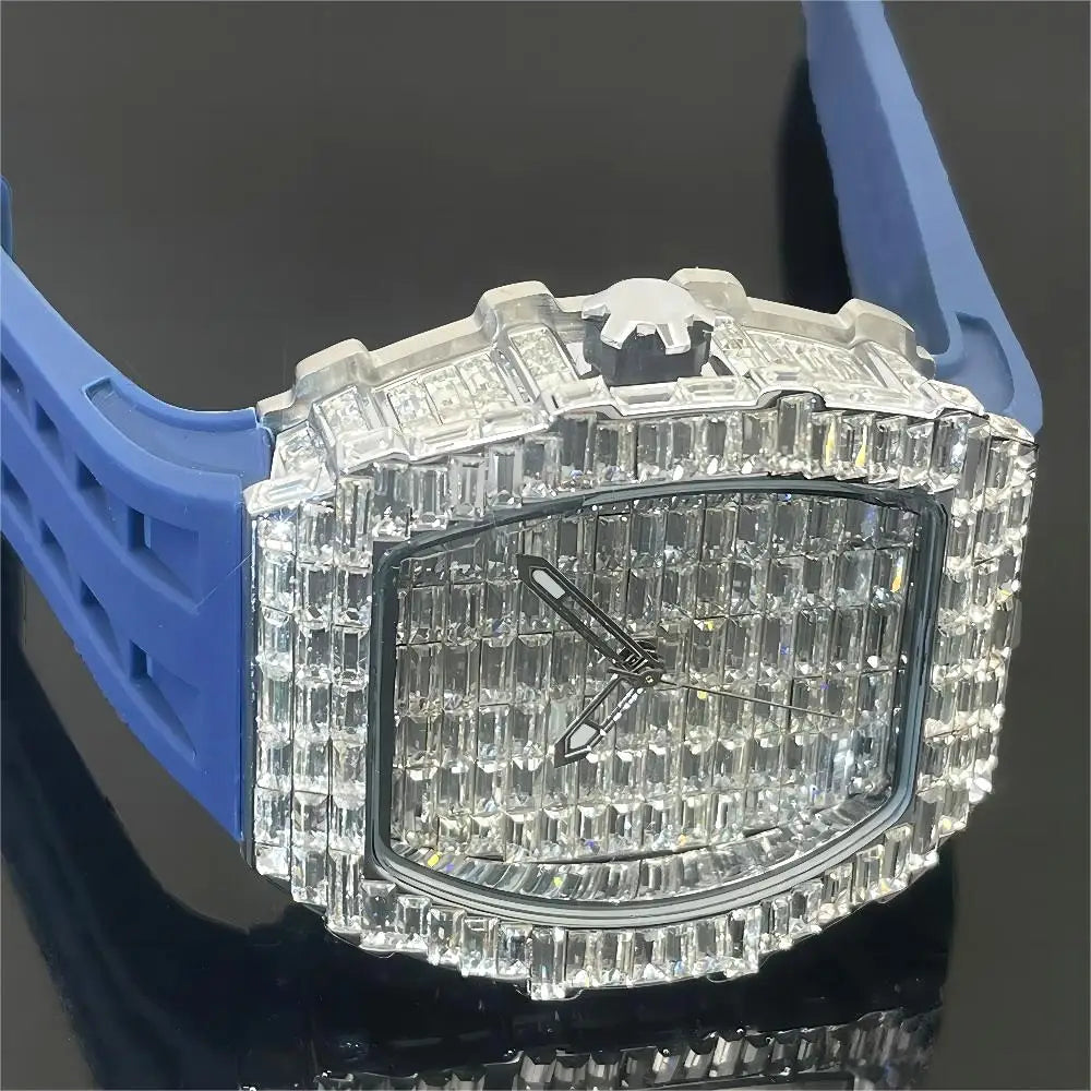 Montre Homme PLADEN Hip Hop – Cadran Carré Diamant, Bracelet Silicone, Style Luxe Urban