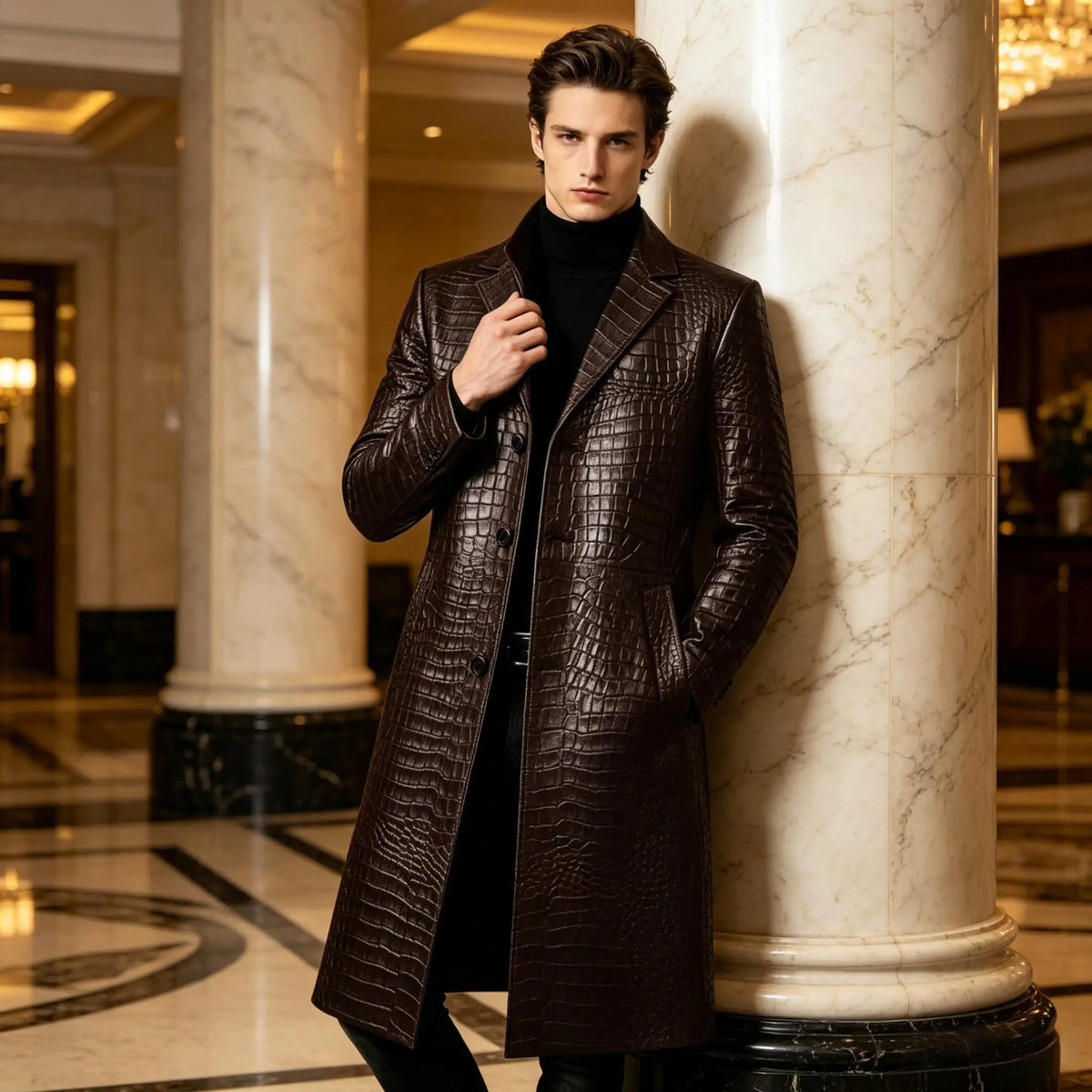Manteau homme effet crocodile coupe ajustée – CLEVI Paris