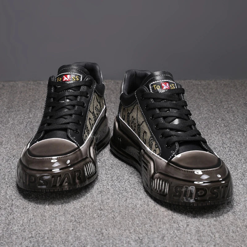 Sneakers Montantes Cuir Véritable Noir Semelle Épaisse Rehaussante +3-5 cm Homme – Style Européen – CLEVI Paris