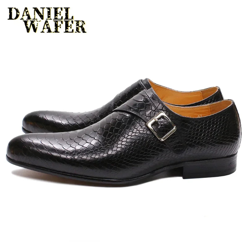 Mocassins Monk Strap Homme Cuir Vache Imprimé Serpent Respirant Talon 2,8cm Bureau Mariage – CLEVI Paris