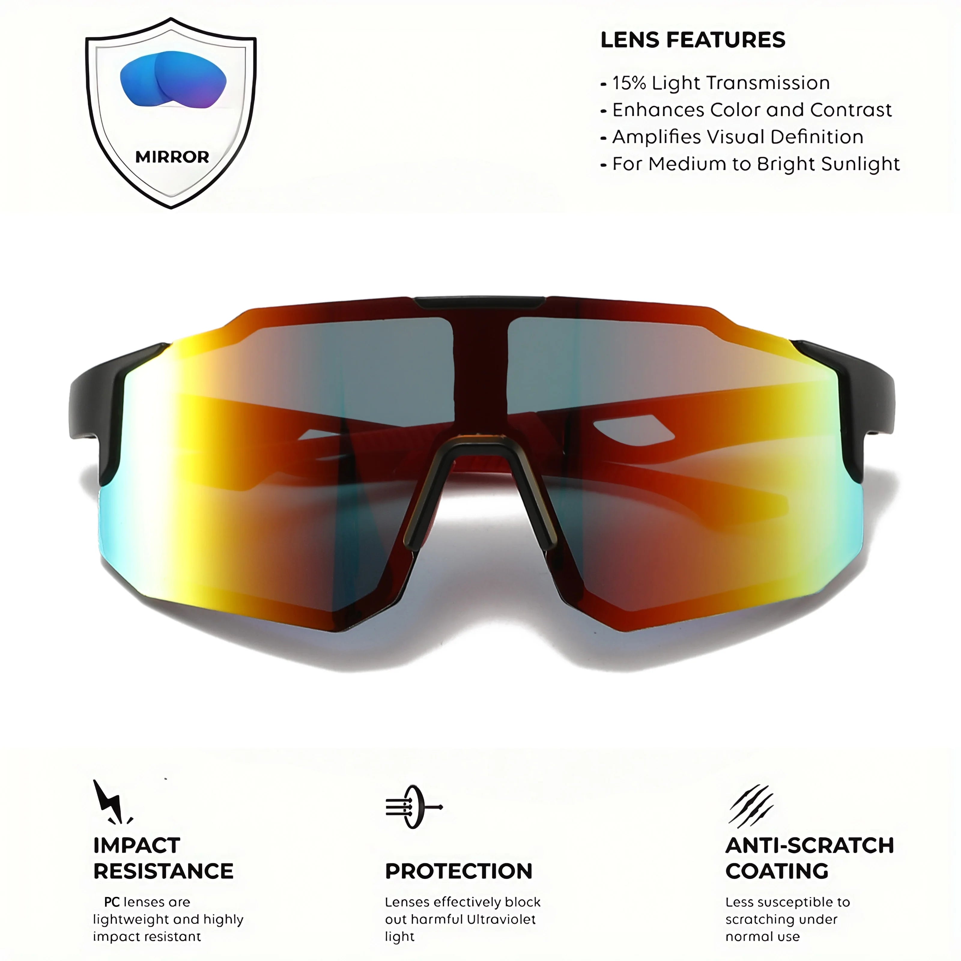 Lunettes de Soleil Sport Oversized Wraparound Unisexe UV400 Miroir – CLEVI Paris
