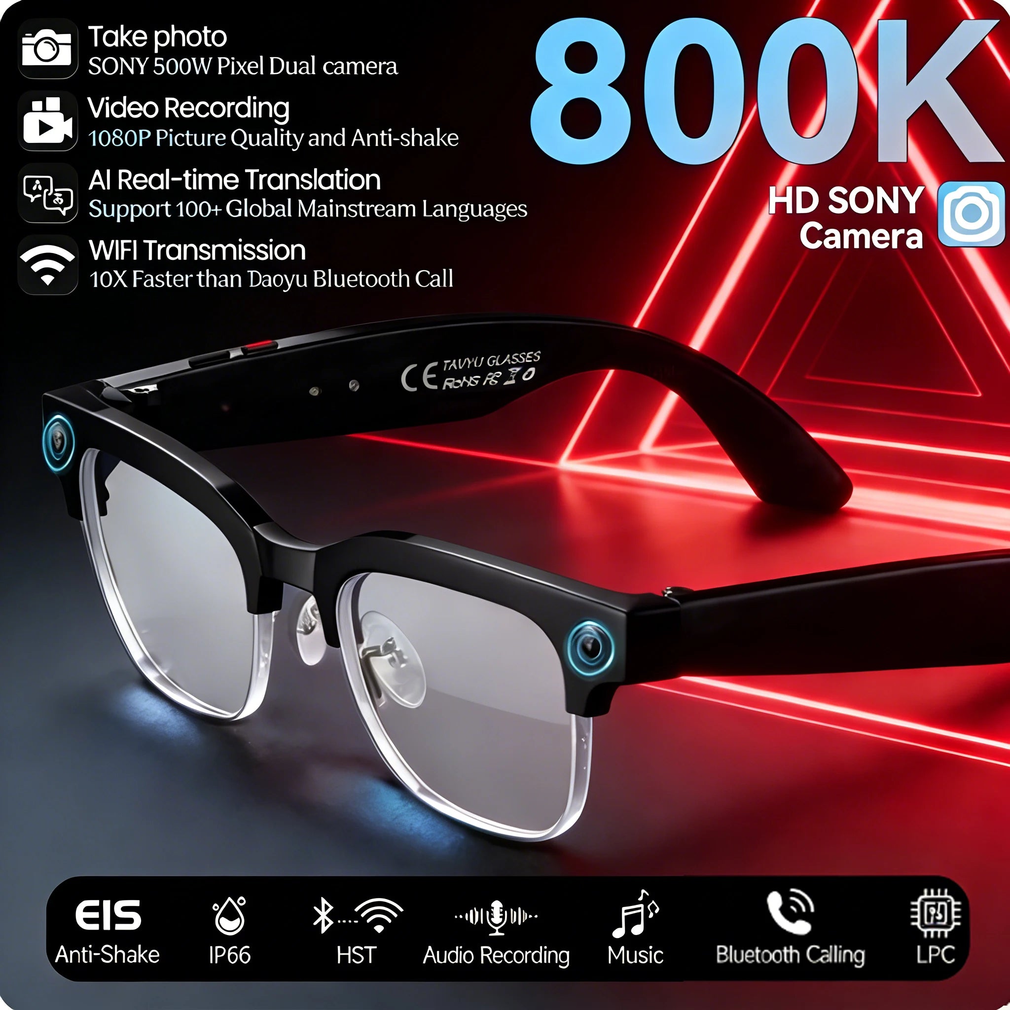 Lunettes Connectées IA KULANNDER 2025 — Caméra 8MP, Traduction 100+ Langues, Appels BT, ChatGPT | CLEVI Paris