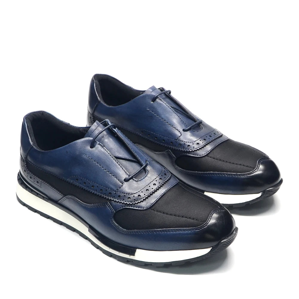Sneakers Brogue Homme Cuir Véritable & Tissu Lacets Oxford Casual XEBOS – CLEVI Paris