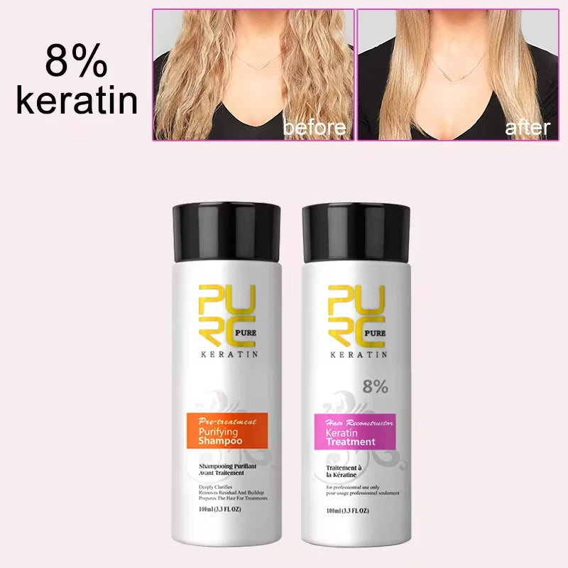 Coffret Kératine Brésilien PURC | Shampoing + Traitement 100ml | 0% 5% 8% 12% – CLEVI Paris
