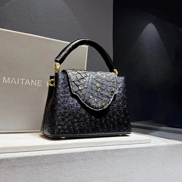 Sac à main femme en cuir effet autruche – CLEVI Paris