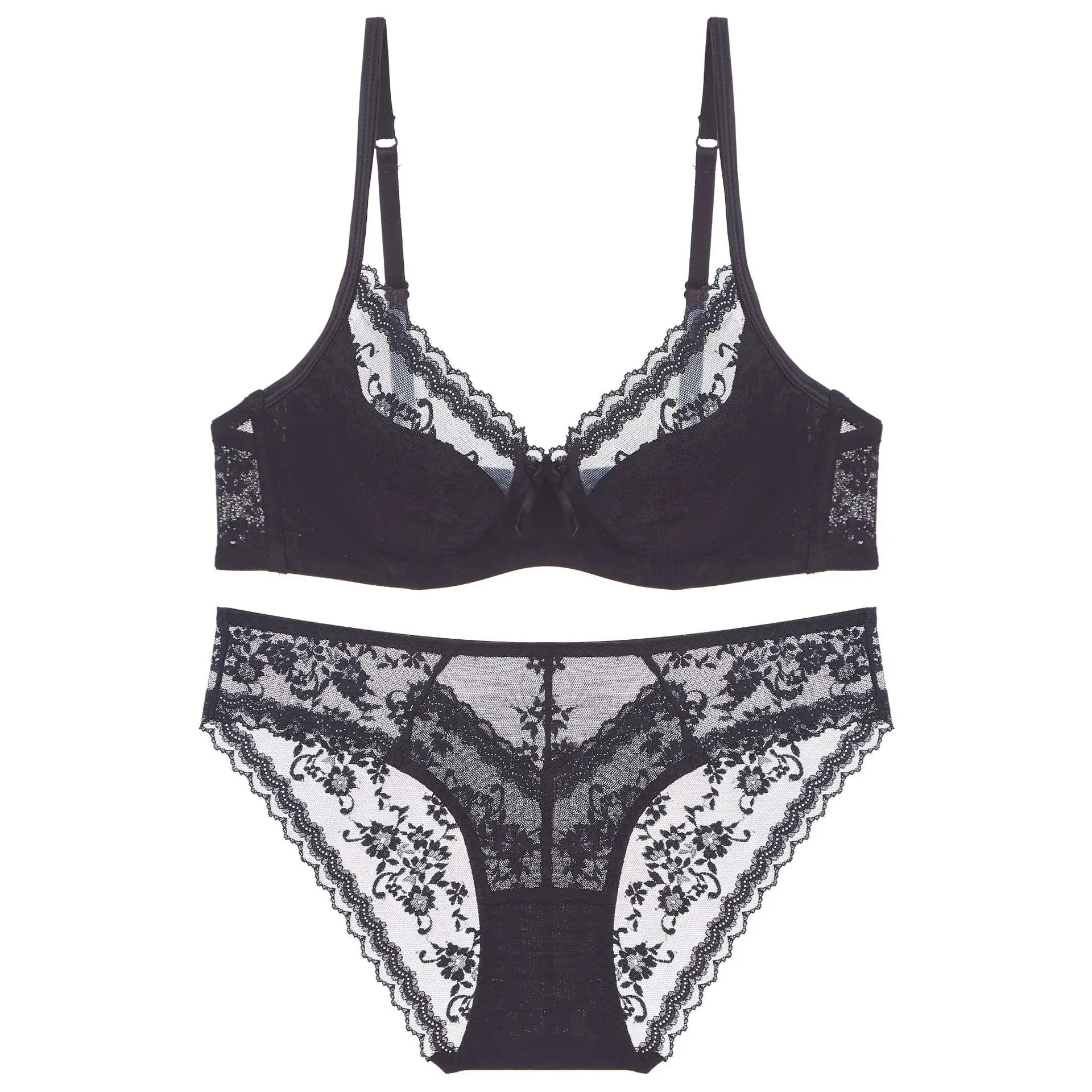 Ensemble Lingerie Dentelle Brodée Push-Up — Soutien-Gorge & Culotte | CLEVI Paris