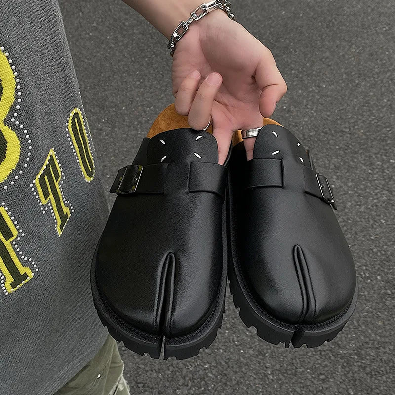 Chaussons Tabi Unisexe – Cuir Véritable, Bout Fendu & Support Voûte Plantaire