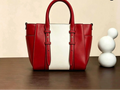 Sac Cabas Femme Cuir Véritable Léger Beige & Rouge – CLEVI Paris