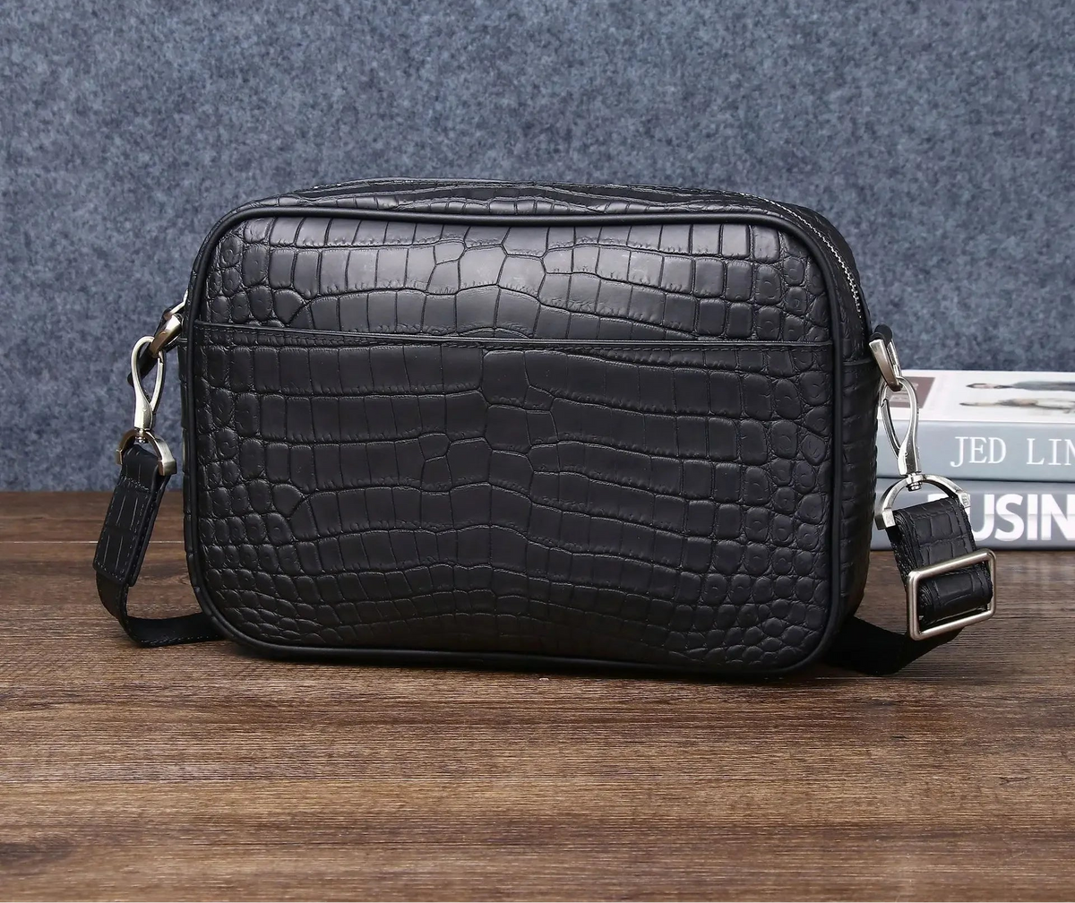 Sacoche Homme Cuir Véritable Motif Alligator 27x18cm – CLEVI Paris