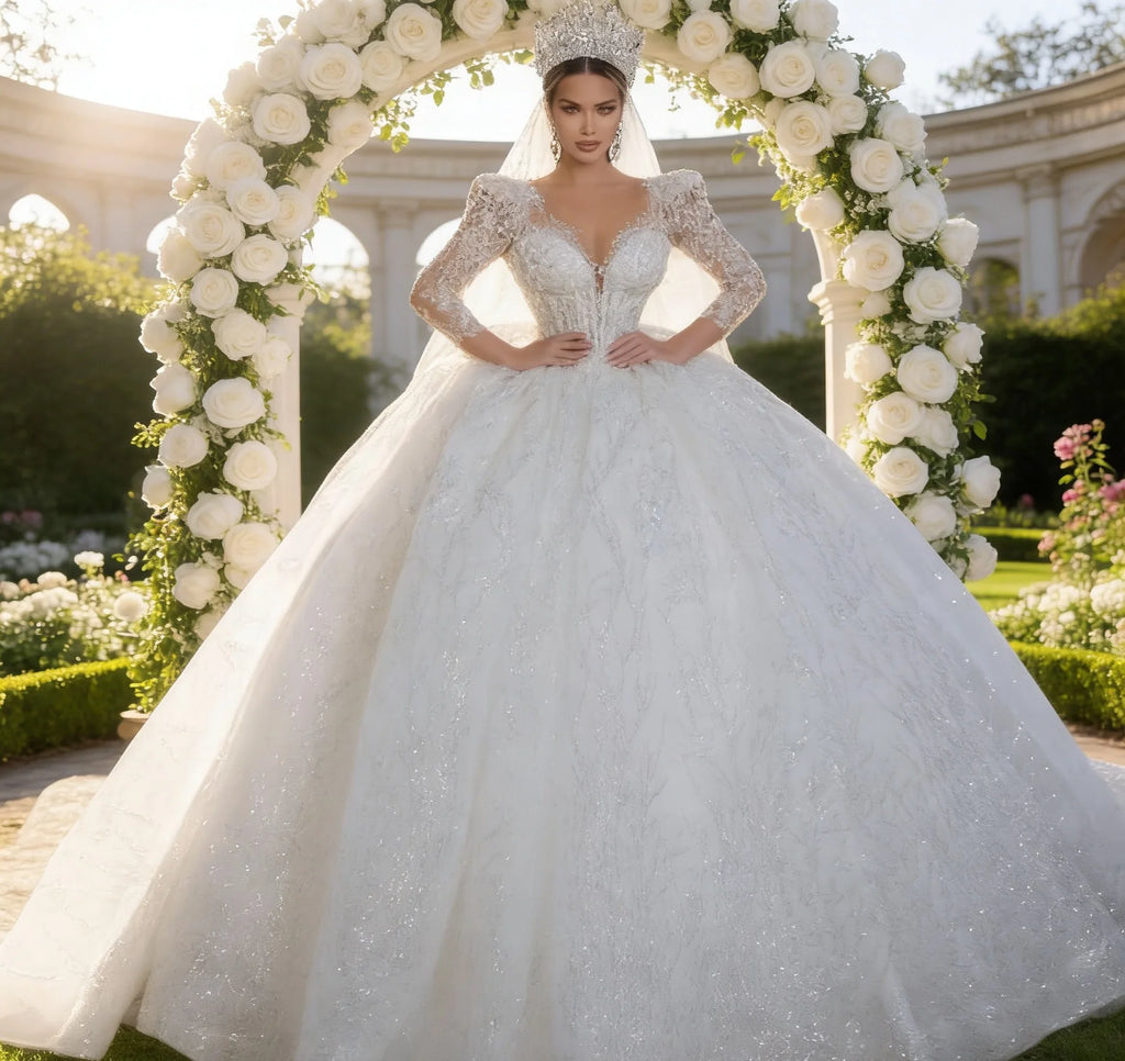 Robe de mariée princesse en tulle col V – CLEVI Paris