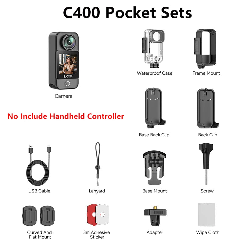 Caméscope de Poche SJCAM C400 4K – Stabilisation 6 Axes, Écran Tactile Rotatif, Module Détachable, WiFi, Vlogging – CLEVI Paris