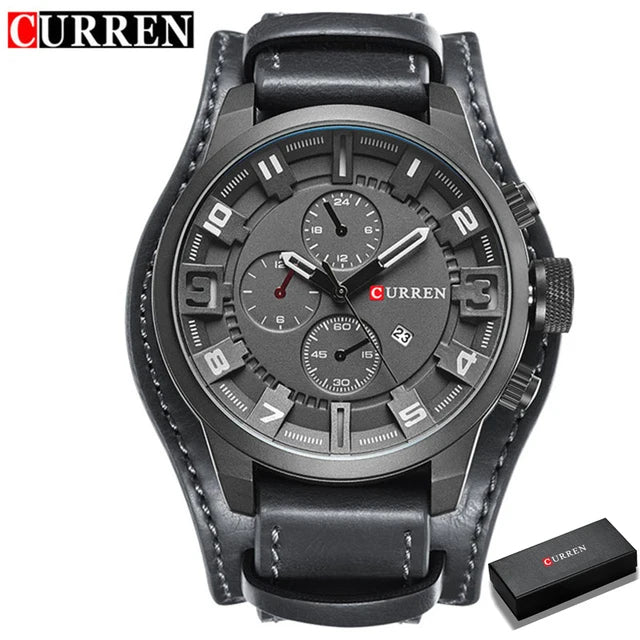 CURREN Montre Quartz Homme Style Chronographe Cuir Date Jour 45mm Mouvement Japonais – CLEVI Paris