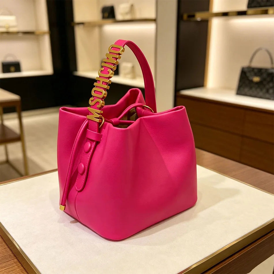 Mini Sac Seau Femme Simili Cuir Fermeture Cordon Lettre Dorée Bandoulière – CLEVI Paris