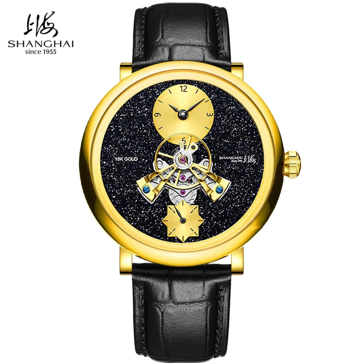 Shanghai Watch S2100 Montre Automatique Homme Volant Central Or 18K Saphir 43mm – CLEVI Paris