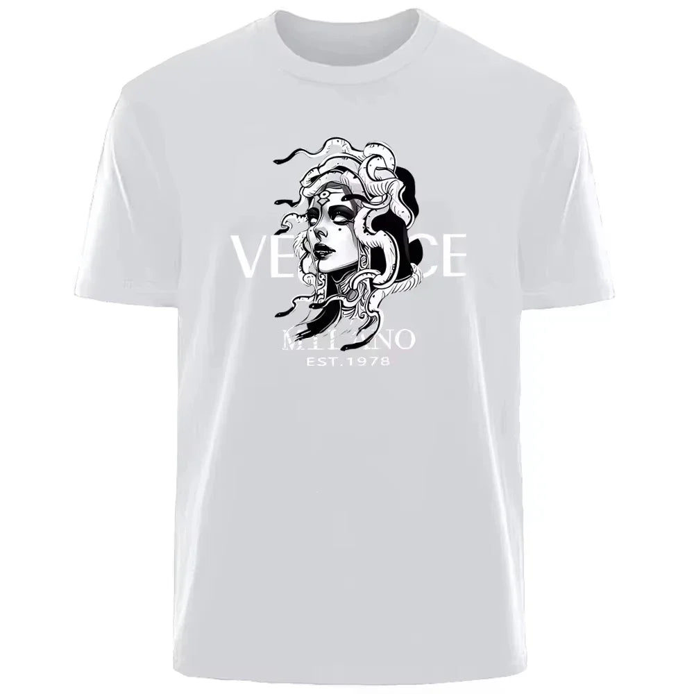 T-Shirt Unisexe Motif Méduse Style Luxe Italien Séchage Rapide Col Rond – CLEVI Paris