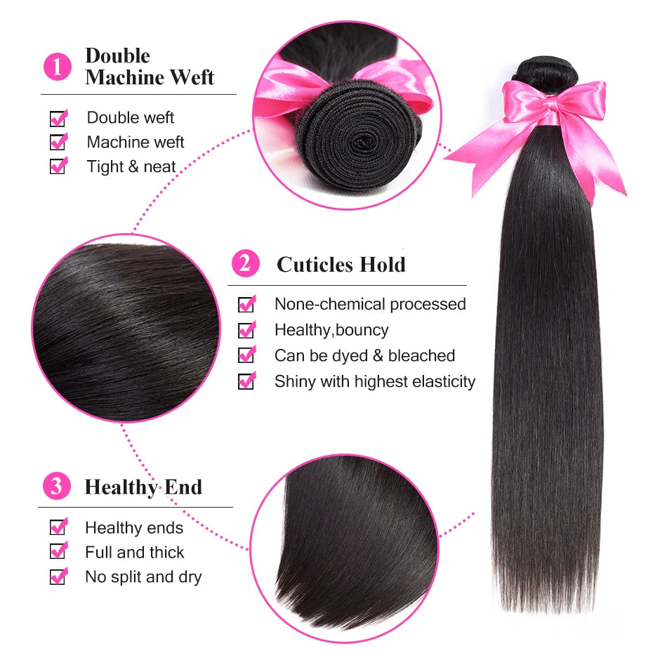 Extensions Cheveux Humains Straight Malaisiennes Remy Hair 1/3/4 Mèches Double Weft – CLEVI Paris