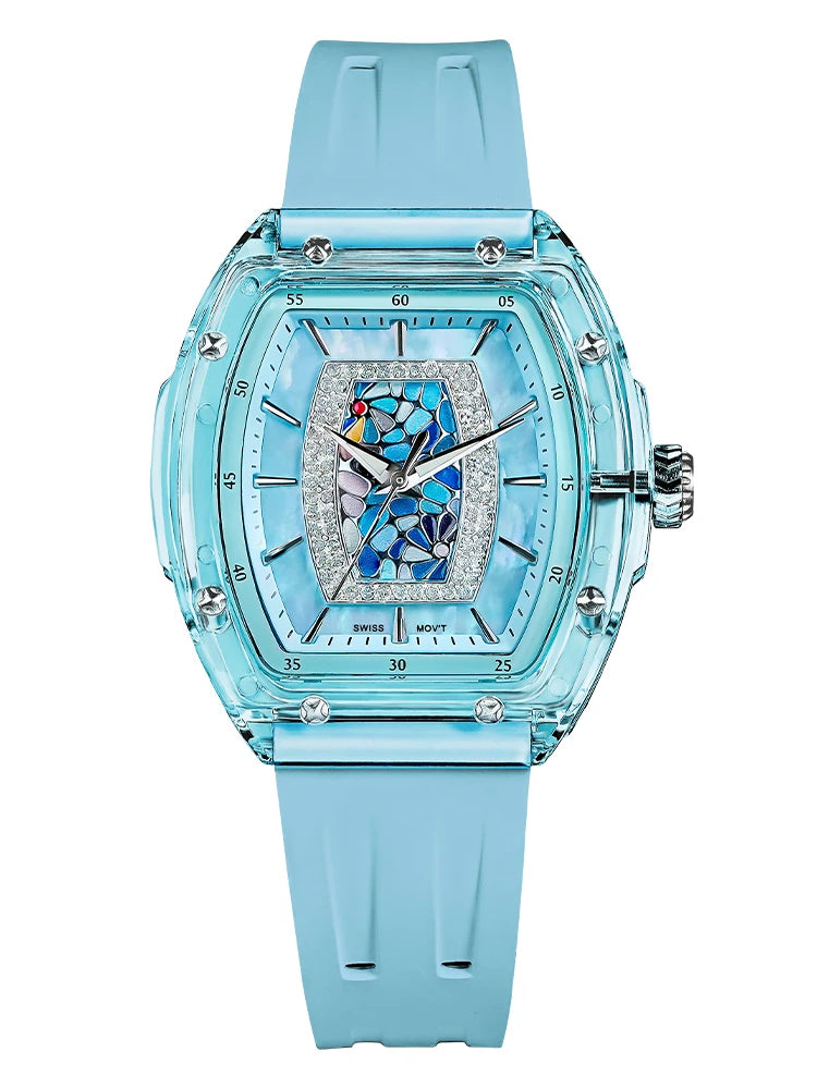 TSAR BOMBA Montre Femme Quartz Japonais Tonneau Saphir Caoutchouc Lumineux 35mm – CLEVI Paris