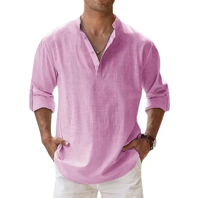 Chemise Homme Coton Manches Longues Col Henley Smart Casual 9 Coloris – CLEVI Paris