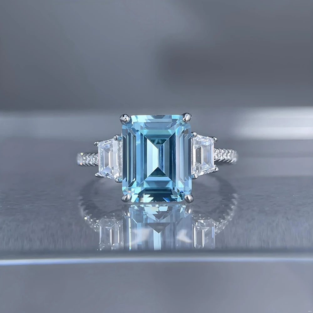Bague Femme Aigue-Marine Taille Émeraude Argent 925 – CLEVI Paris