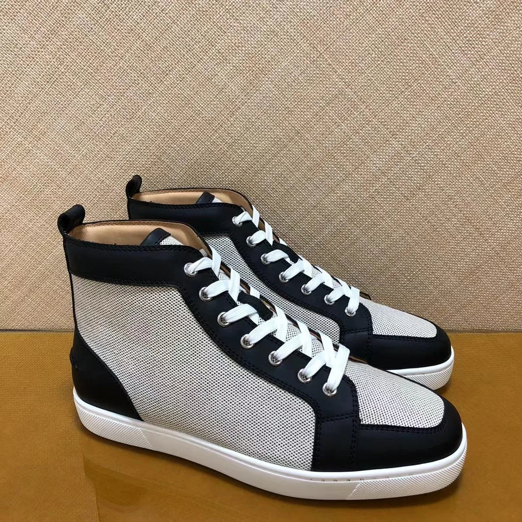 Sneakers Montantes Cuir Véritable Gris Noir Blanc Homme – Semelle Rouge, Lacets, Tailles 35-48 – CLEVI Paris