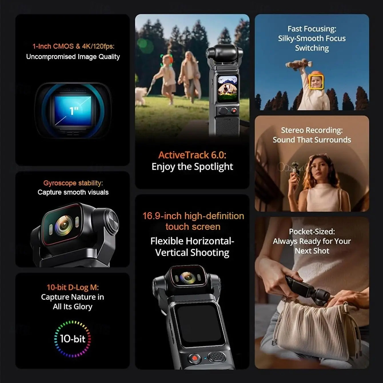 Caméra Sport 4K Pocket – Objectif Rotatif 180°, Stabilisation EIS, Écran Tactile 1,69" & Batterie 3000 mAh – CLEVI Paris