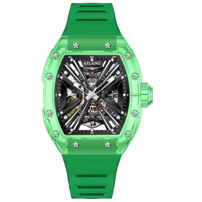 Daniel Gorman 8109 – Montre Automatique Squelette Homme | Bracelet Silicone, Boîtier Tonneau