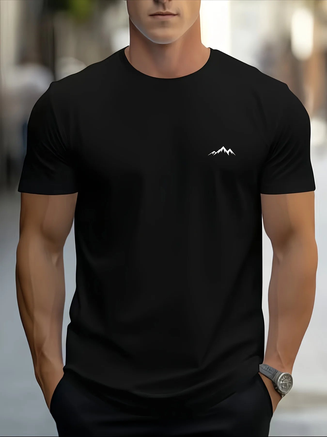 T-Shirt Homme 100% Coton Loose Col Rond Imprimé Montagne Casual Sport 4 Coloris – CLEVI Paris