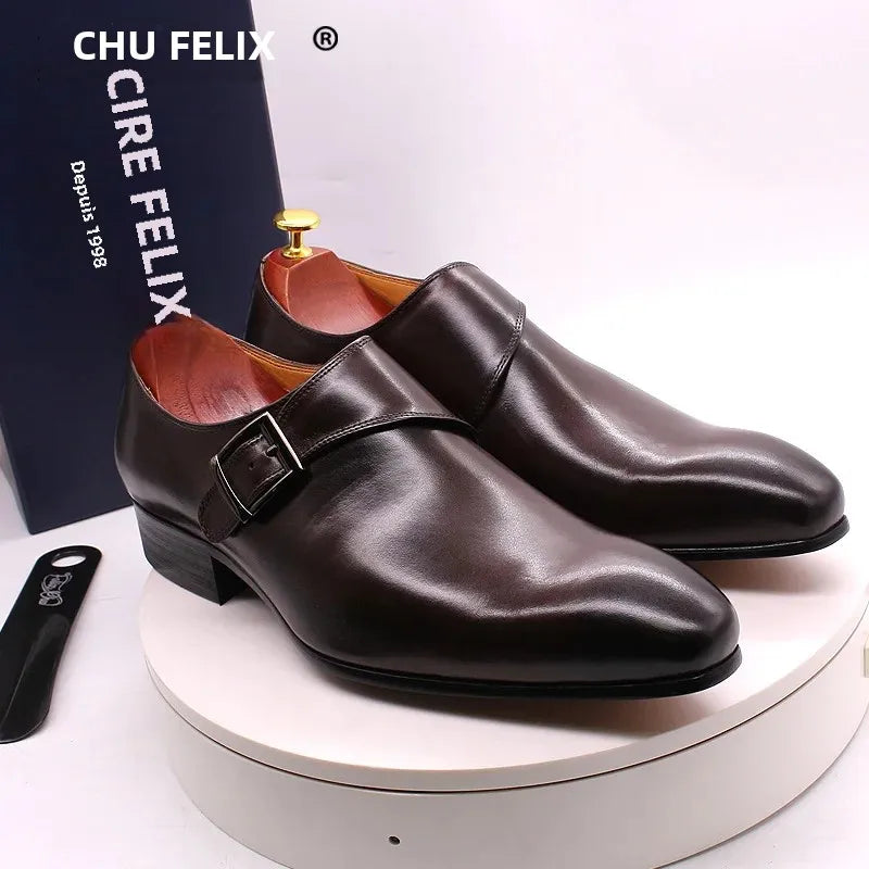 Monk Strap Homme Cuir Véritable Boucle Bout Pointu Business Formel 2 Coloris – CLEVI Paris