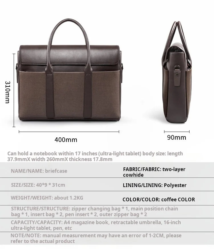 Sacoche Homme Cuir Véritable Luxe Business Style Européen Marron – CLEVI Paris