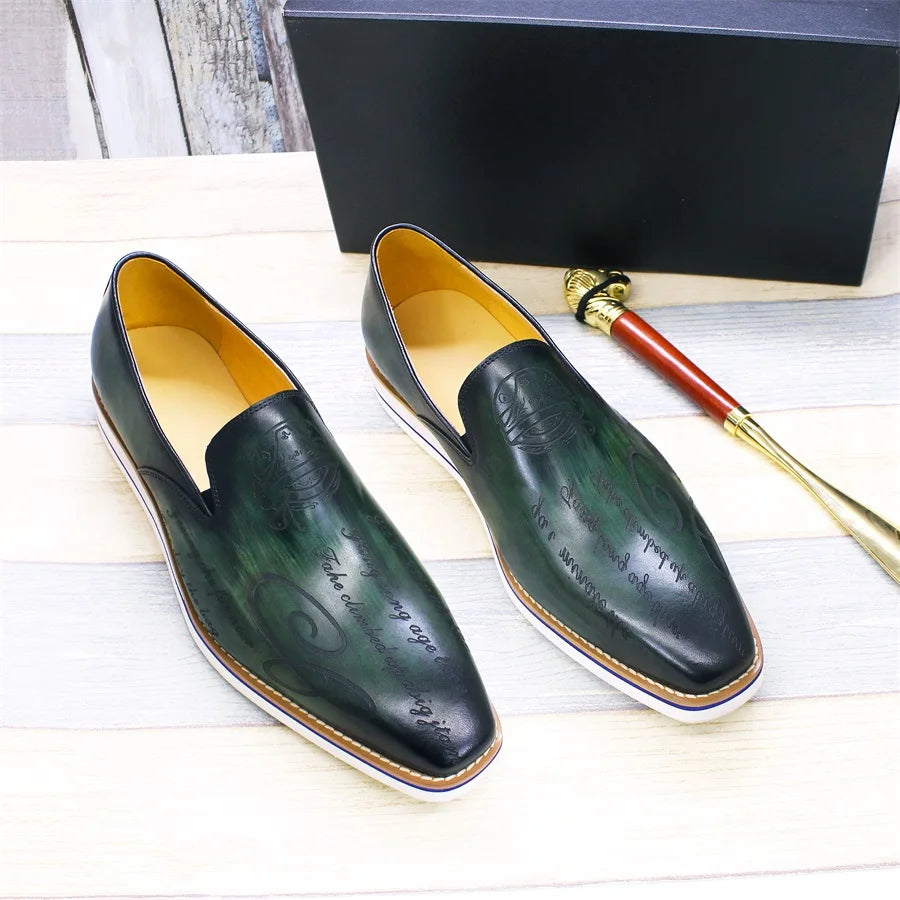 Loafer Homme Cuir Artisanal Motif Laser Slip-On | Doublure Agneau 2 Coloris