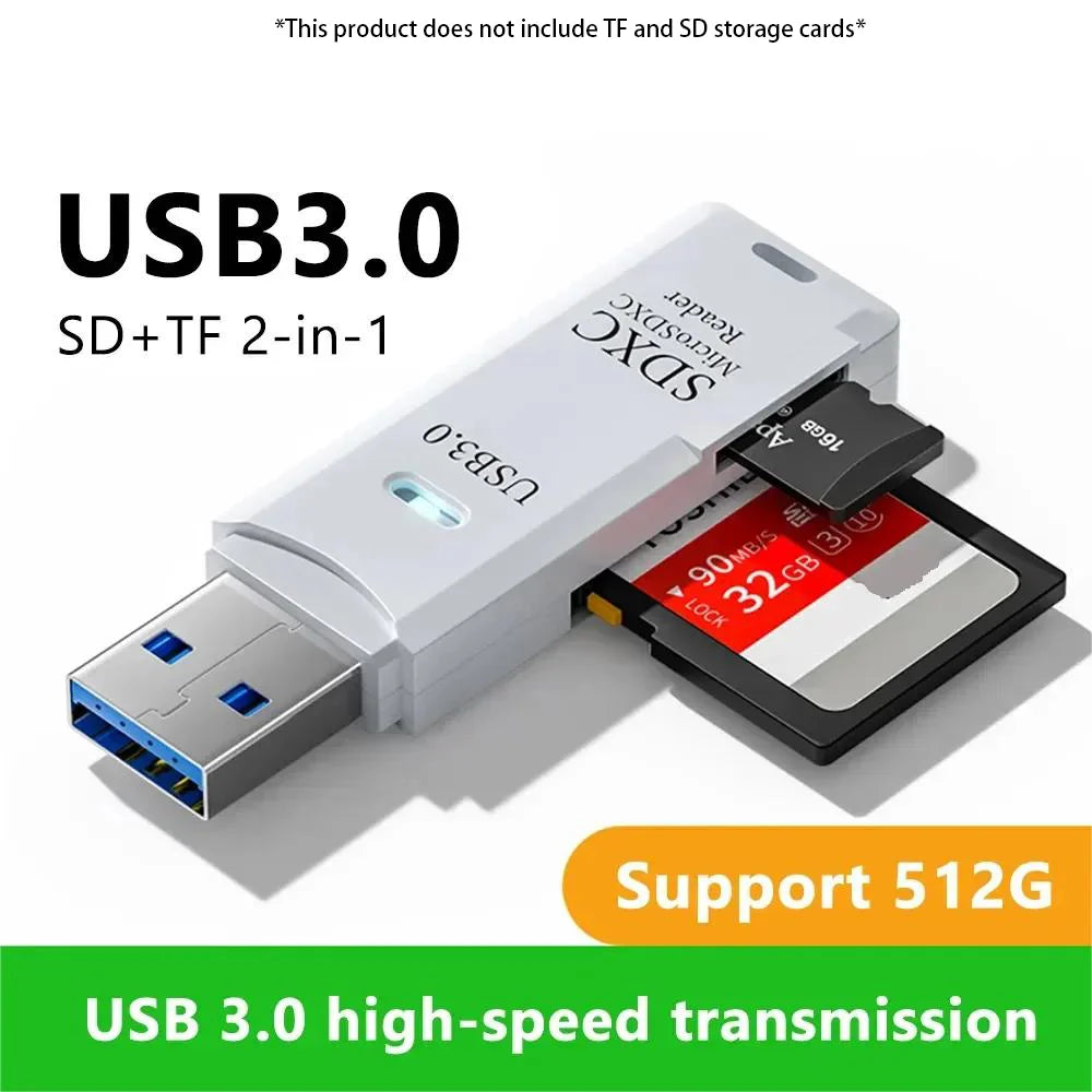 Lecteur de Cartes USB 2-en-1 – SD/TF, USB 2.0 & 3.0, Hub 4 Ports, PC & Laptop