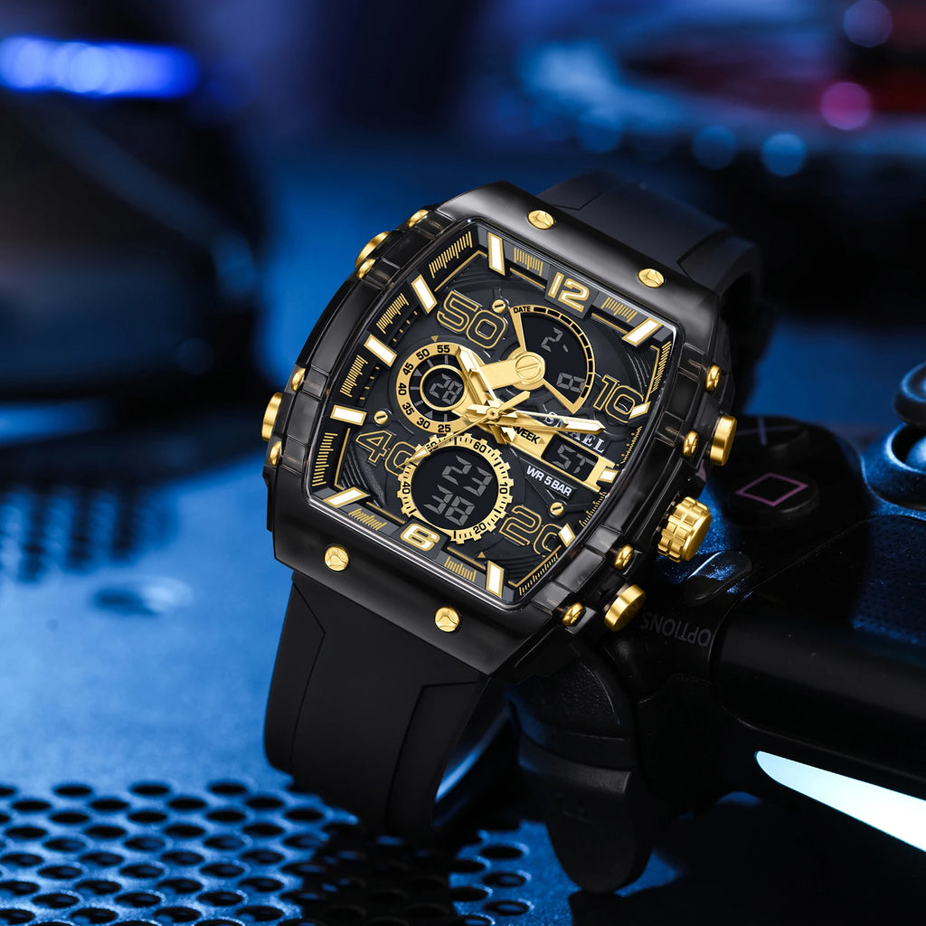 SMAEL Montre Sport Homme Double Affichage Digital Analogique Chrono LED 50mm Étanche – CLEVI Paris