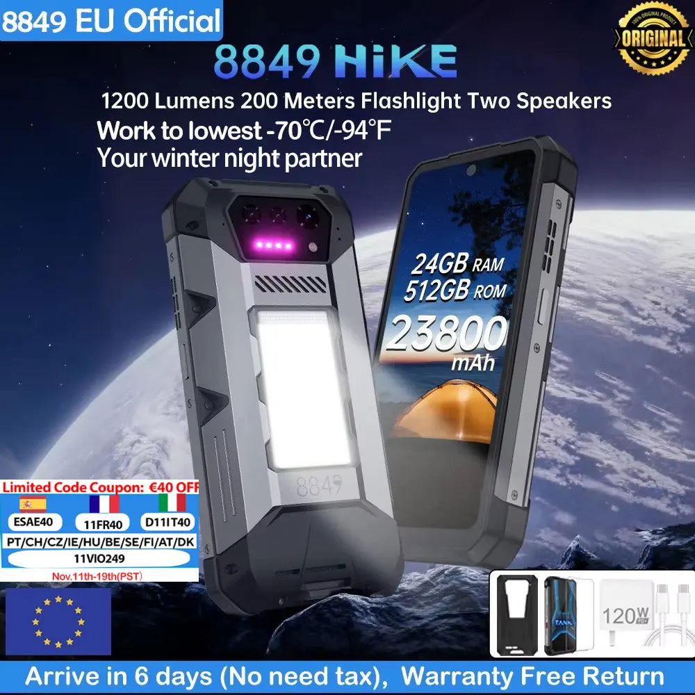 8849 Hike Smartphone Rugged Helio G200 23800mAh 1200lm Sony IMX766 50MP Android 14 IP68 – CLEVI Paris