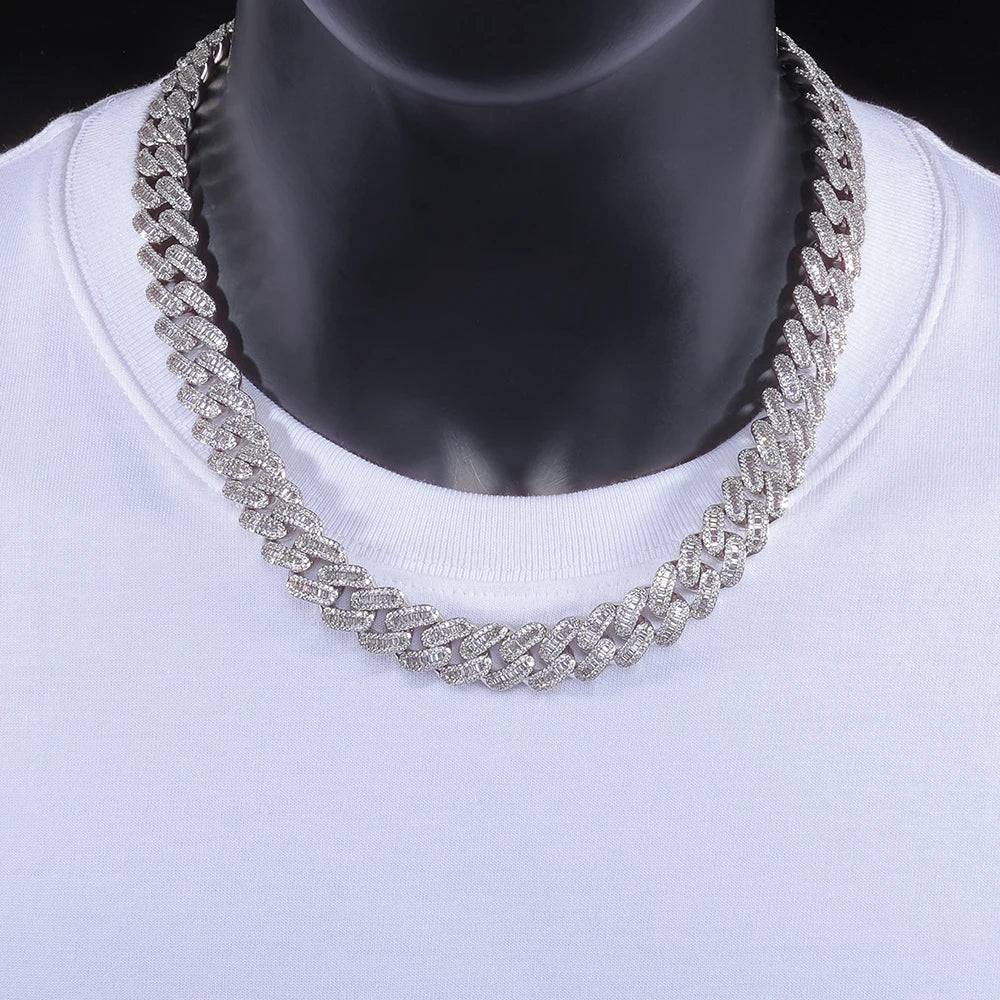 Chaîne Cubaine ESKEEM Hip Hop Iced Out Zircon 5A Baguette 12-15mm Or Argent Collier Bracelet – CLEVI Paris