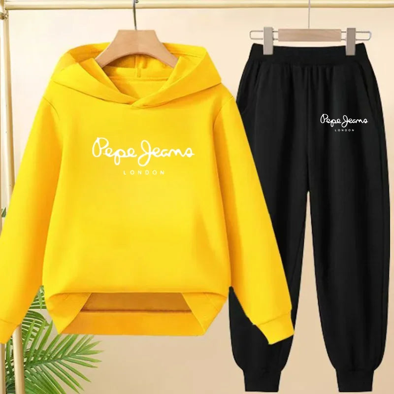 Ensemble Sweat à Capuche + Pantalon Enfant 3-13 Ans – Imprimé Lettres, Unisexe, Toutes Saisons – CLEVI Paris