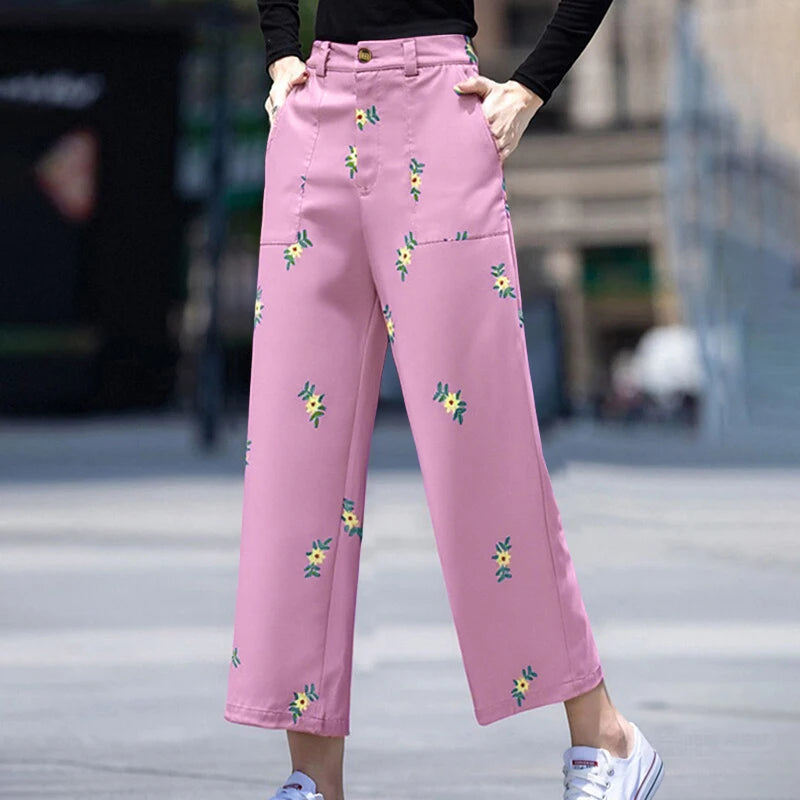 Pantalon Femme Taille Haute Jambe Large Uni Poches Style Casual Toutes Saisons – CLEVI Paris