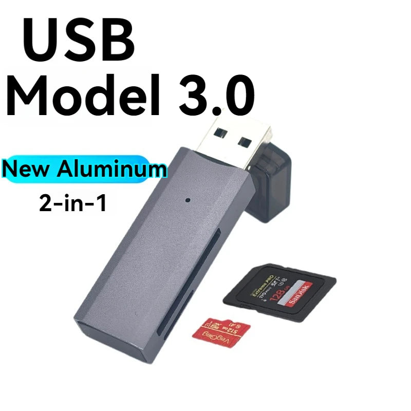 Lecteur de Cartes USB 2-en-1 – SD/TF, USB 2.0 & 3.0, Hub 4 Ports, PC & Laptop