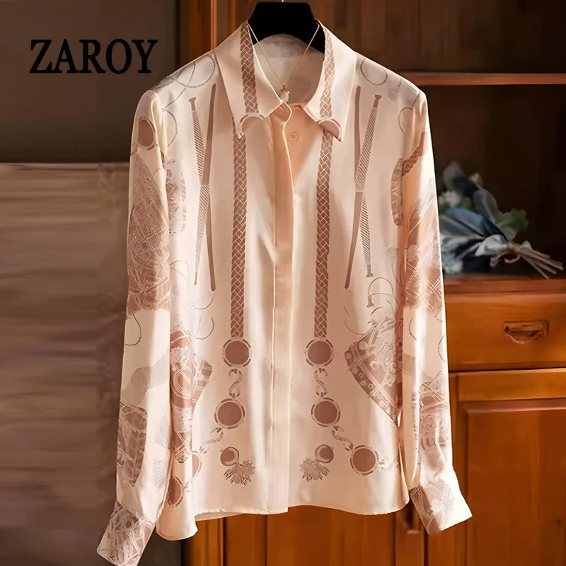 Chemise Femme Satin Old Money Imprimé Manches Longues – CLEVI Paris
