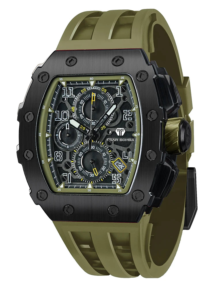 Montre Quartz Homme TSAR BOMBA TB-8204 Tonneau Saphir Chronographe – CLEVI Paris