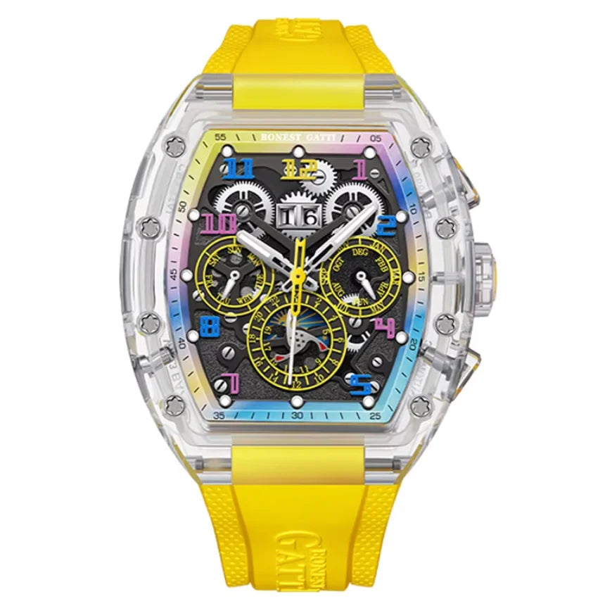 Montre Mécanique Homme BONEST GATTI BG9920 – Tonneau Transparent, Saphir & Multi-Cadrans