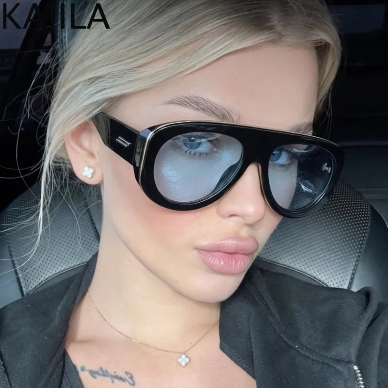Lunettes de Soleil Oversize Ovales Pilot Y2K UV400 Dégradé Femme – CLEVI Paris